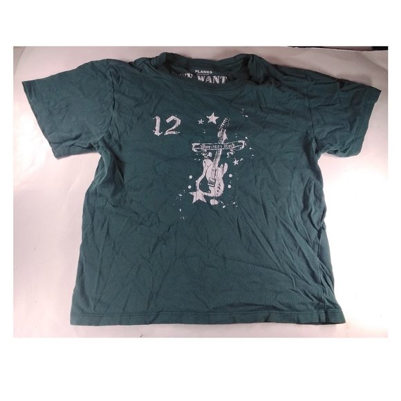 Planks "We Want to Rock" 12 American Rock XL Boys 100% Cotton Green T-Shirt - Picture 1 of 5
